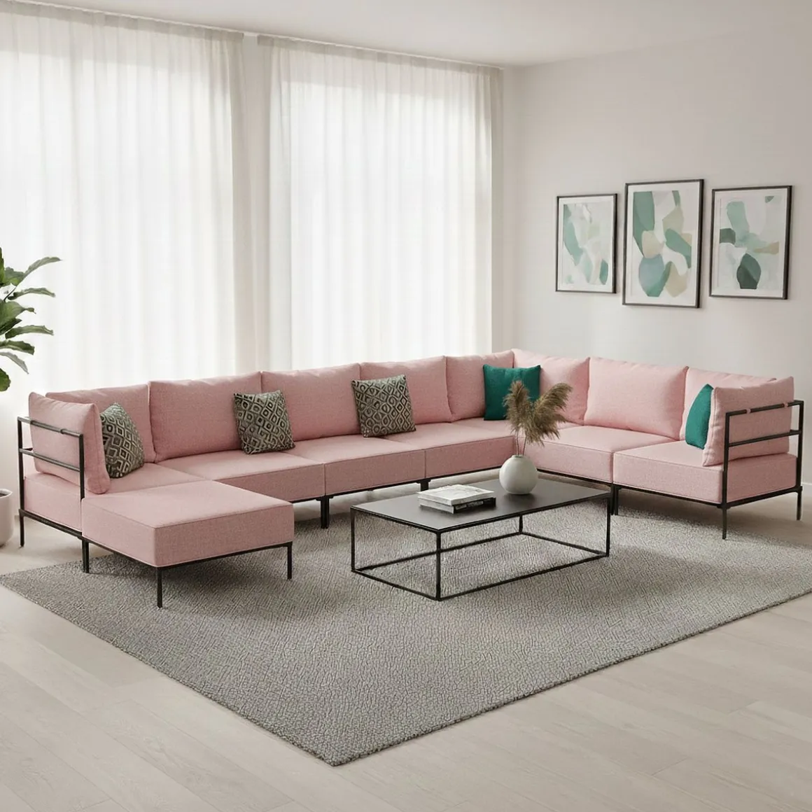 Ecksofa ETHAN Deluxe 6-Sitzer rosa