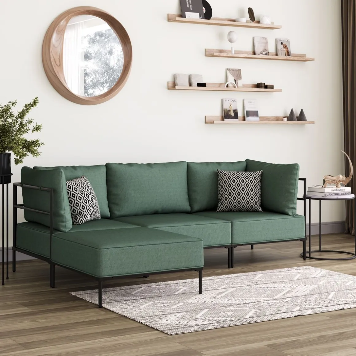 Ecksofa ETHAN 3-Sitzer dunkelgrün