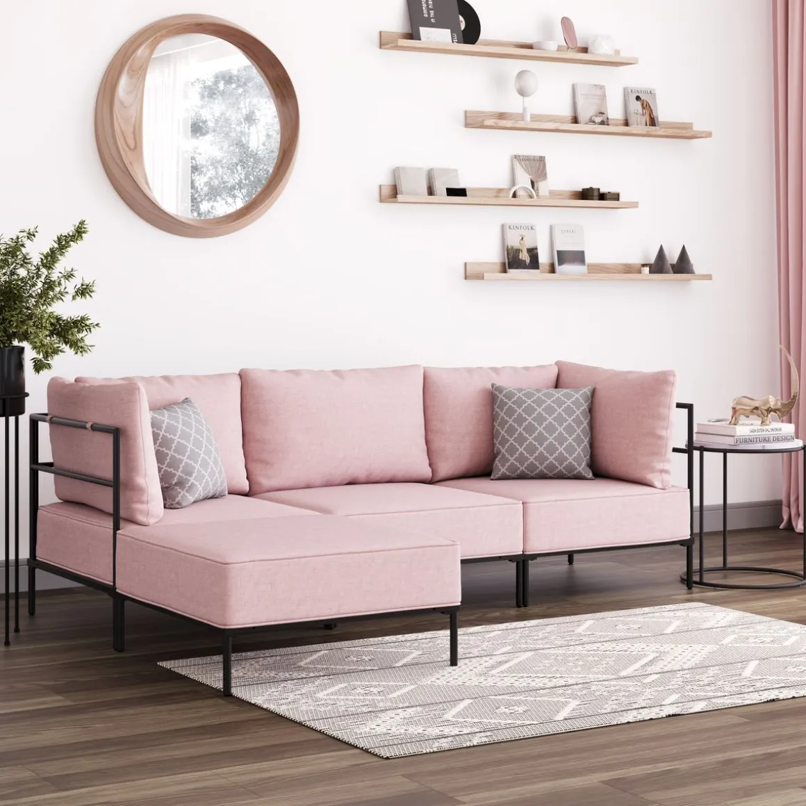 Ecksofa ETHAN 3-Sitzer rosa
