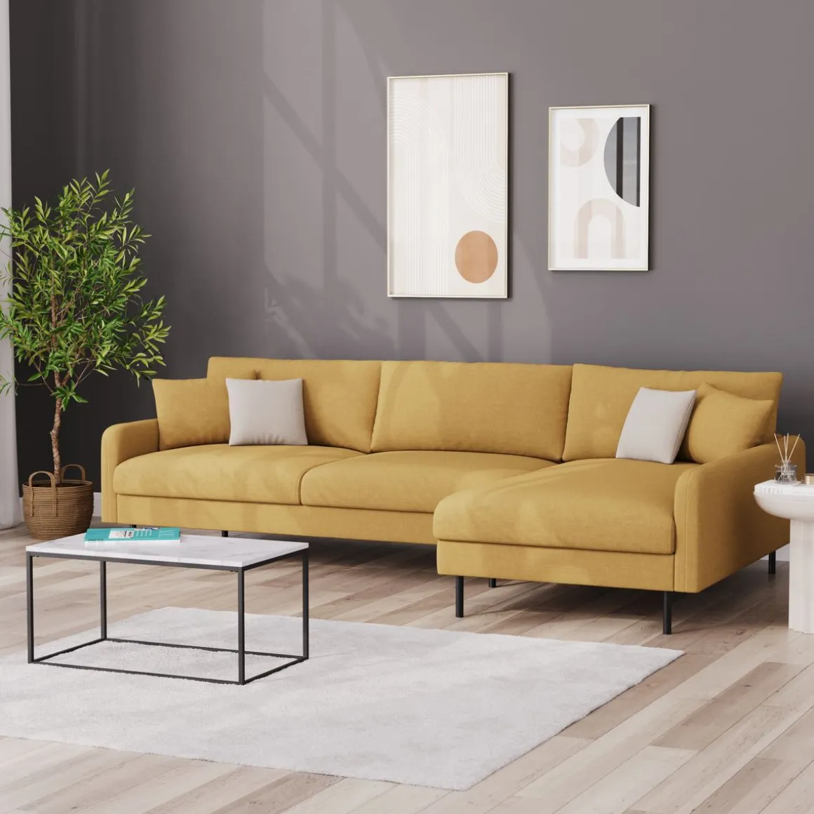 Ecksofa LEAH rechts gelb