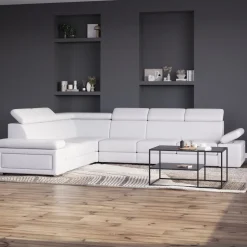 Ecksofa Leder CRISTIANO links/rechts weiss