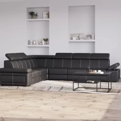 Ecksofa Leder CRISTIANO links/rechts schwarz