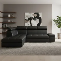 Ecksofa Leder DEBORA links schwarz