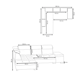 Ecksofa Leder DEBORA links schwarz