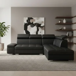 Ecksofa Leder DEBORA rechts schwarz
