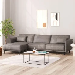 Ecksofa Leder ELVIS links grau
