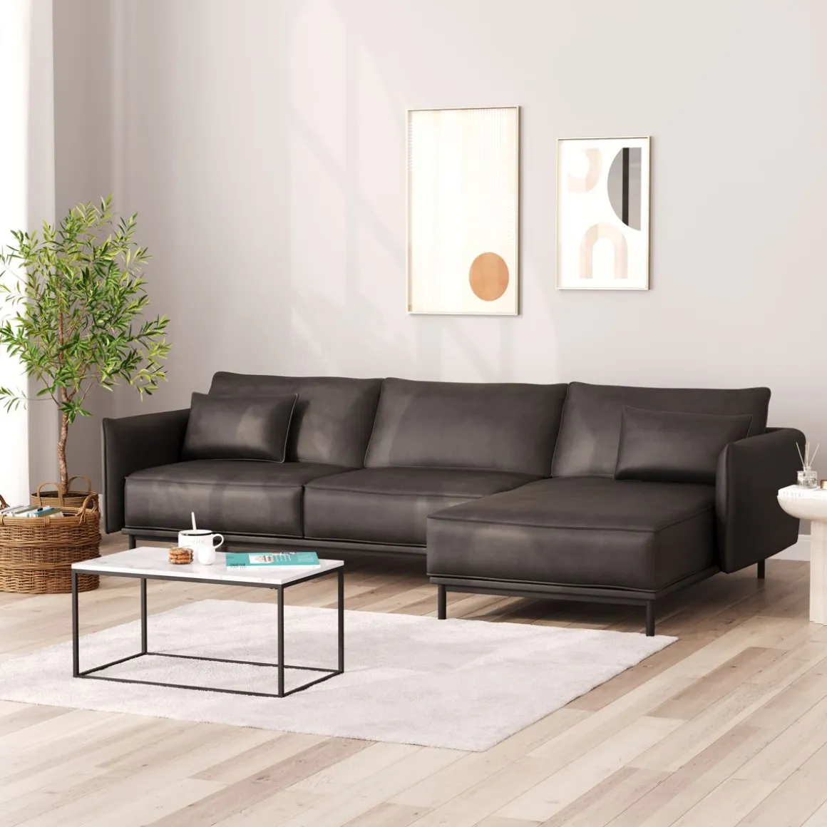 Ecksofa Leder ELVIS rechts anthrazit
