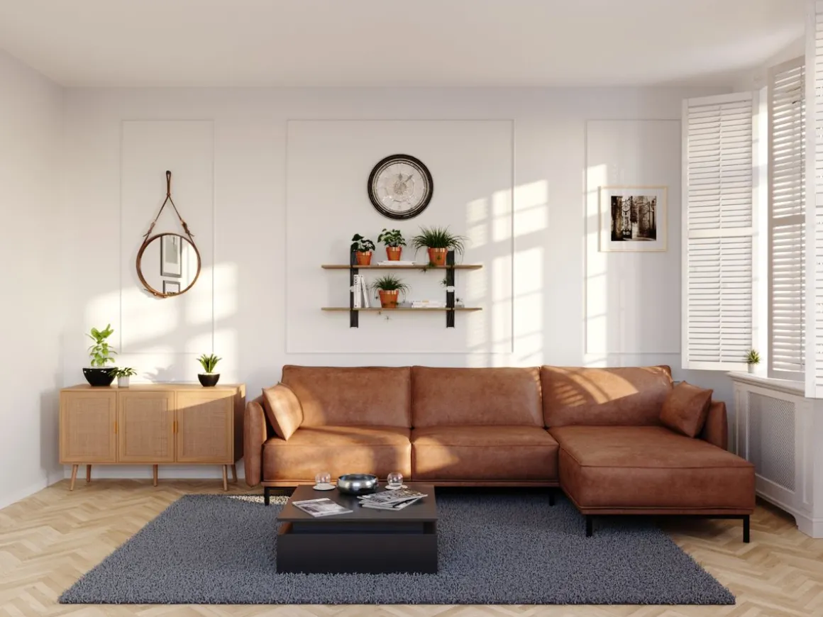 Ecksofa Leder ELVIS rechts braun