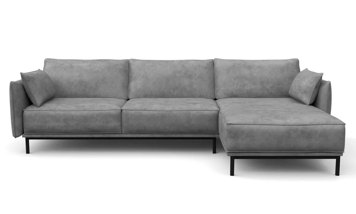 Ecksofa Leder ELVIS rechts grau