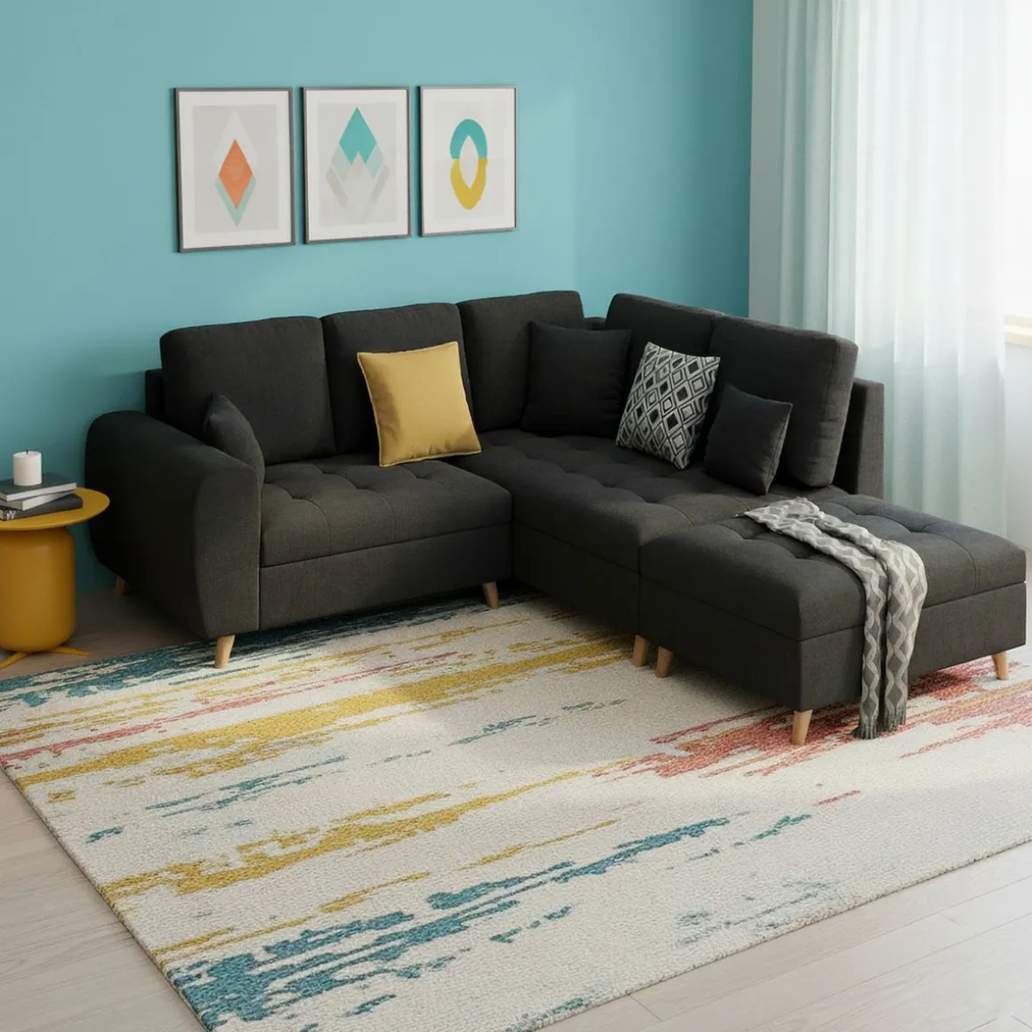 Ecksofa mit Ottomane ISLA rechts anthrazit