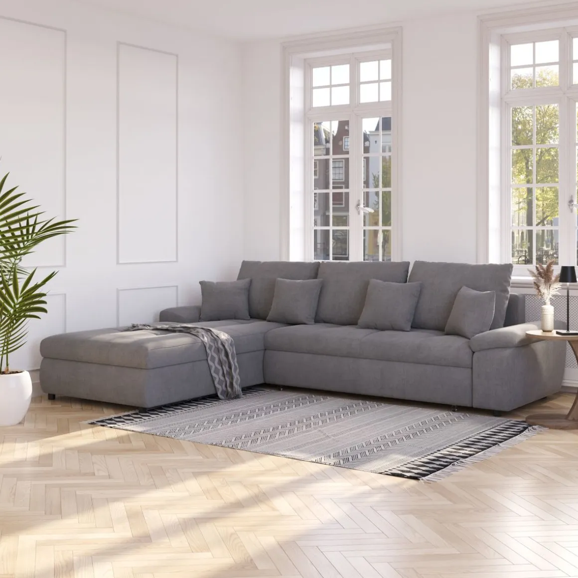 Ecksofa mit Schlaffunktion BRYNN links grau
