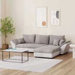 Ecksofa mit Schlaffunktion CAESAR links/rechts weiss/beige
