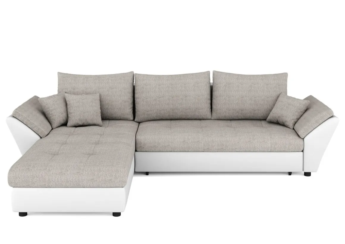 Ecksofa mit Schlaffunktion CAESAR links/rechts weiss/beige