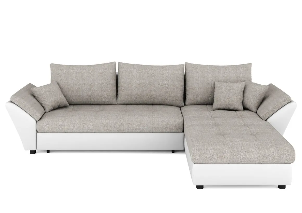 Ecksofa mit Schlaffunktion CAESAR links/rechts weiss/beige