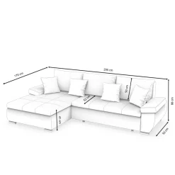 Ecksofa mit Schlaffunktion KIRA links weiss/grau