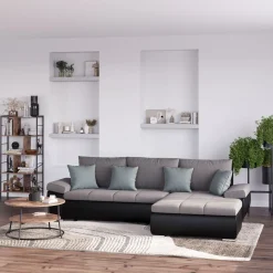 Ecksofa mit Schlaffunktion KIRA rechts schwarz/grau