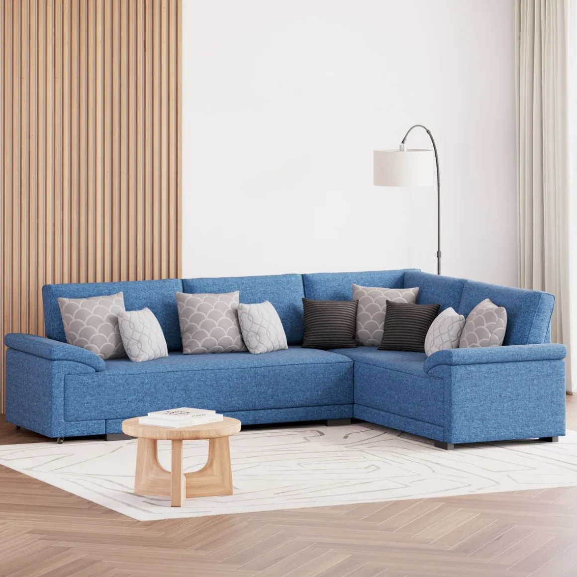 Ecksofa mit Schlaffunktion LYNN rechts blau