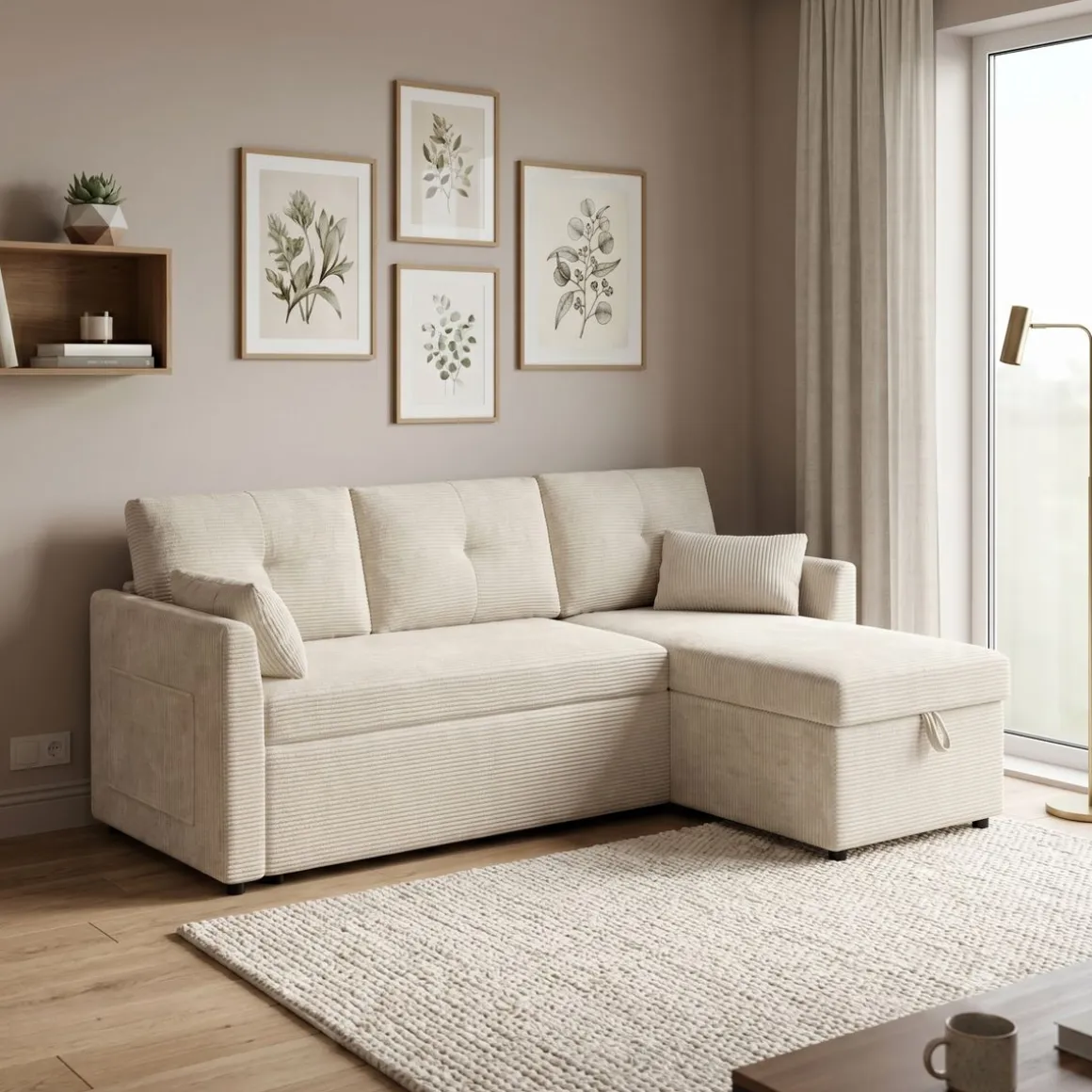 Ecksofa mit Schlaffunktion MIRABEL rechts beige