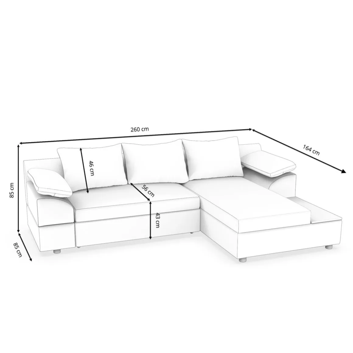 Ecksofa mit Schlaffunktion NALA rechts weiss