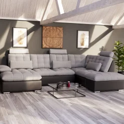 Ecksofa mit Schlaffunktion SORAYA rechts grau/schwarz
