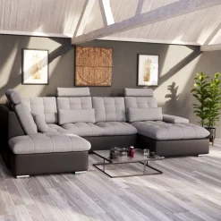Ecksofa mit Schlaffunktion SORAYA links grau/schwarz