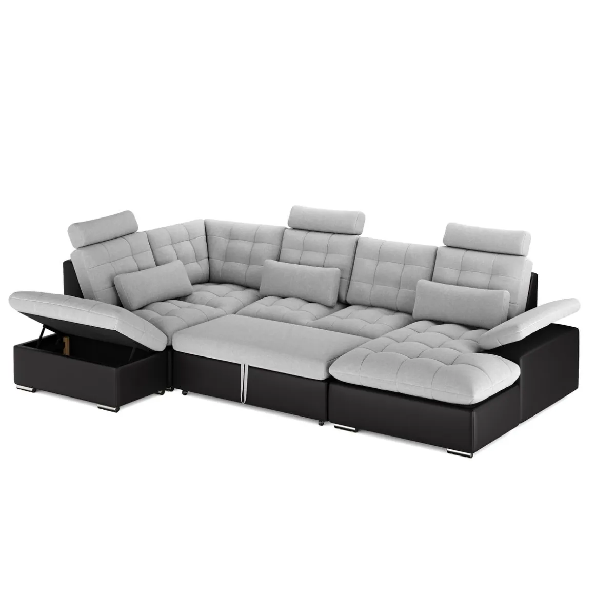 Ecksofa mit Schlaffunktion SORAYA links grau/schwarz