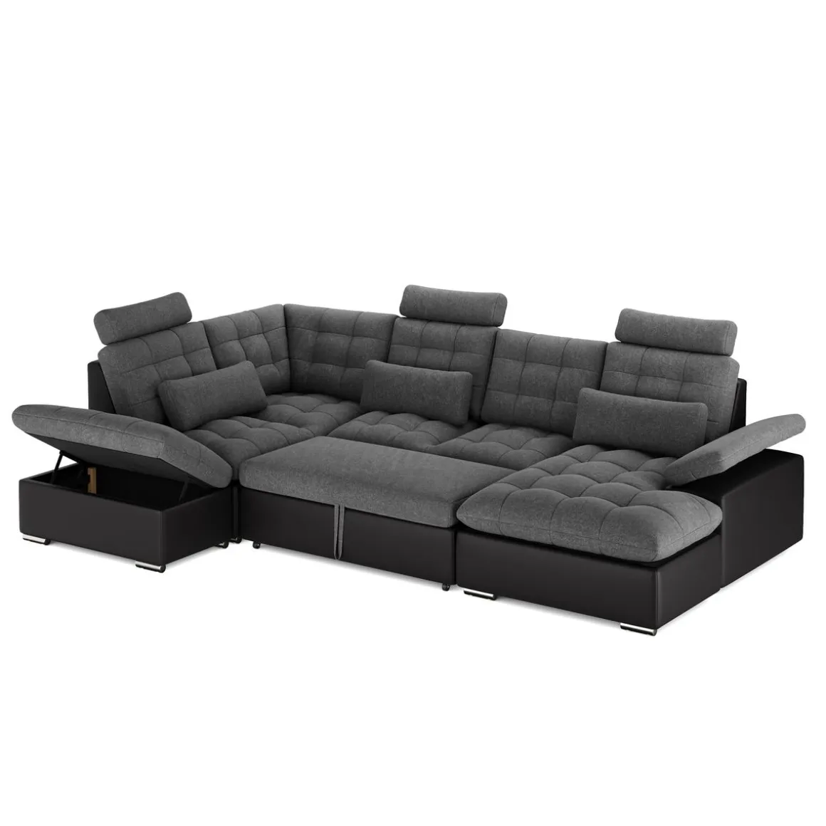 Ecksofa mit Schlaffunktion SORAYA links anthrazit/schwarz