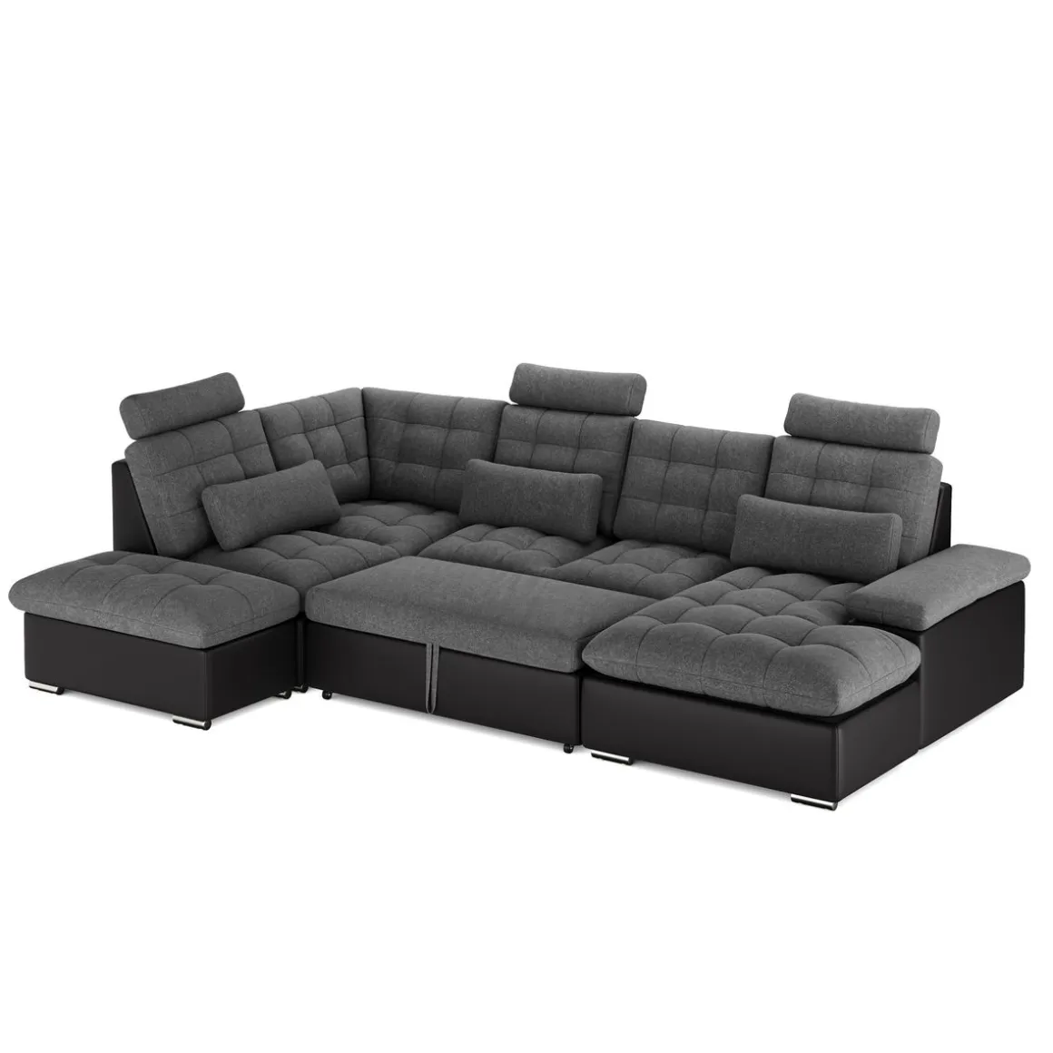 Ecksofa mit Schlaffunktion SORAYA links anthrazit/schwarz