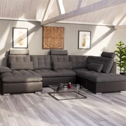 Ecksofa mit Schlaffunktion SORAYA rechts anthrazit/schwarz