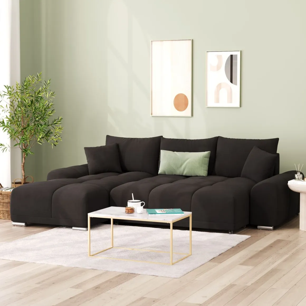 Ecksofa mit Schlaffunktion TRAVIS links schwarz