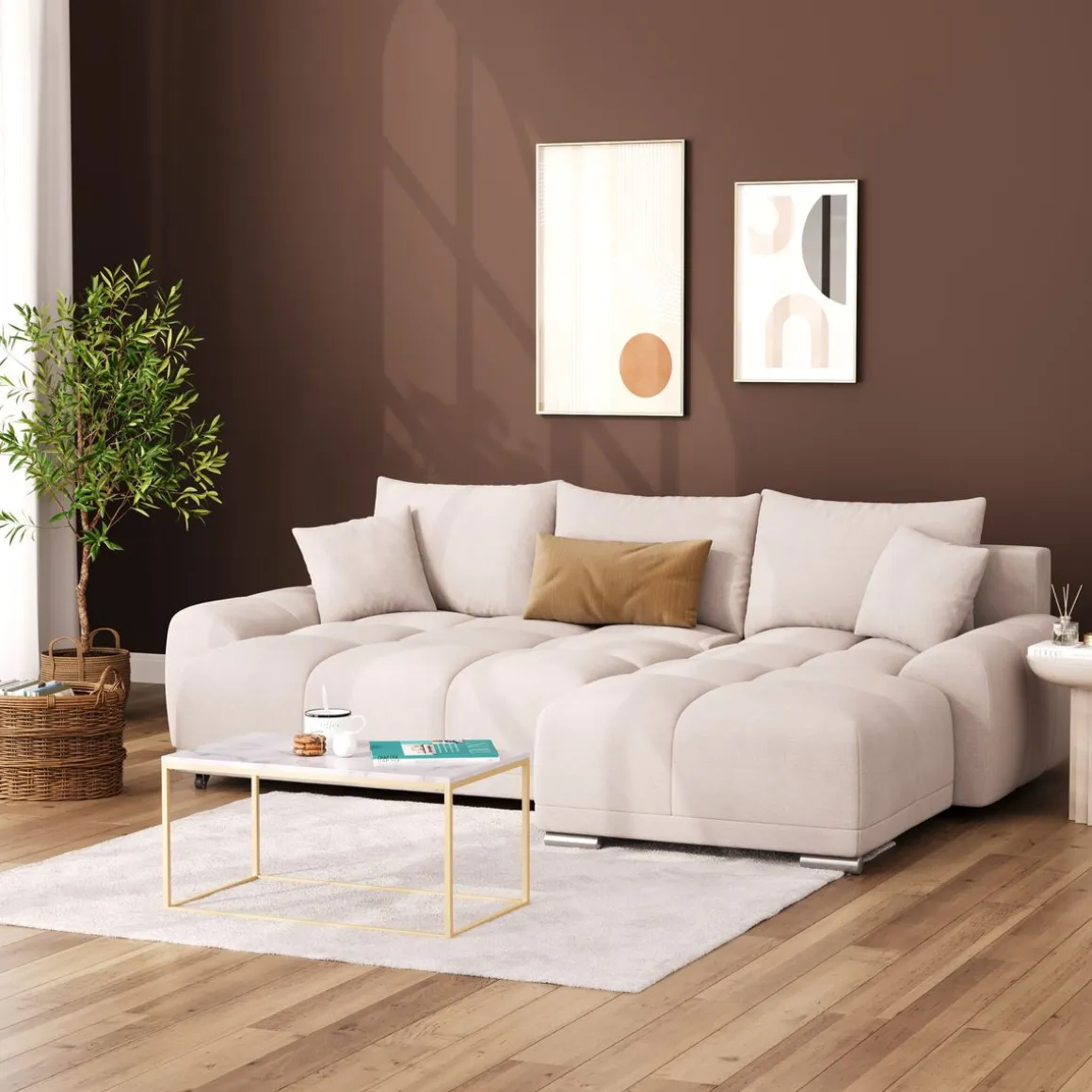 Ecksofa mit Schlaffunktion TRAVIS rechts beige