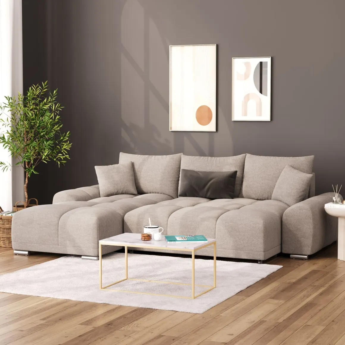 Ecksofa mit Schlaffunktion TRAVIS links grau