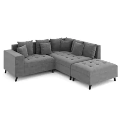 Ecksofa Samt mit Ottomane ELINA rechts anthrazit