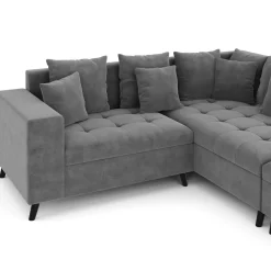 Ecksofa Samt mit Ottomane ELINA rechts anthrazit