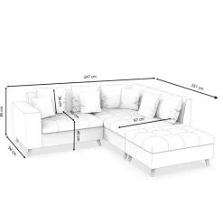 Ecksofa Samt mit Ottomane ELINA rechts anthrazit