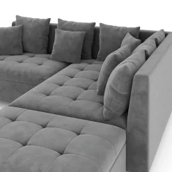 Ecksofa Samt mit Ottomane ELINA rechts anthrazit