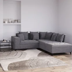 Ecksofa Samt mit Ottomane ELINA rechts anthrazit