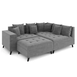Ecksofa Samt mit Ottomane ELINA rechts anthrazit