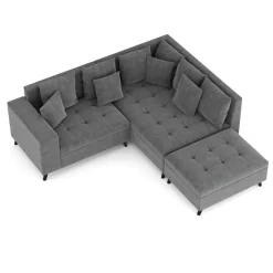 Ecksofa Samt mit Ottomane ELINA rechts anthrazit