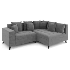 Ecksofa Samt mit Ottomane ELINA rechts anthrazit