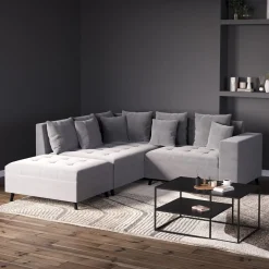 Ecksofa Samt mit Ottomane ELINA links grau
