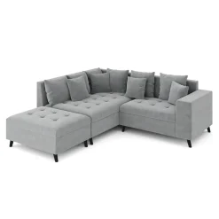 Ecksofa Samt mit Ottomane ELINA links grau