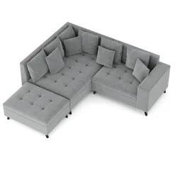 Ecksofa Samt mit Ottomane ELINA links grau