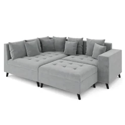 Ecksofa Samt mit Ottomane ELINA links grau