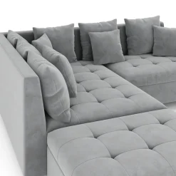 Ecksofa Samt mit Ottomane ELINA links grau