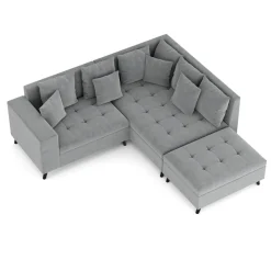 Ecksofa Samt mit Ottomane ELINA rechts grau