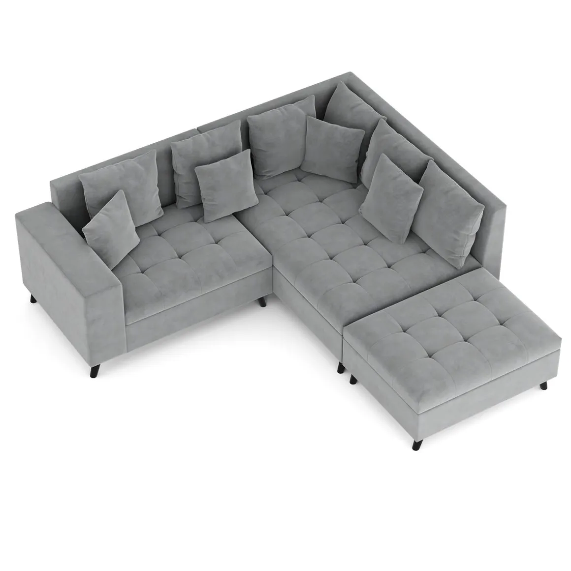 Ecksofa Samt mit Ottomane ELINA rechts grau