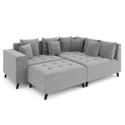 Ecksofa Samt mit Ottomane ELINA rechts grau