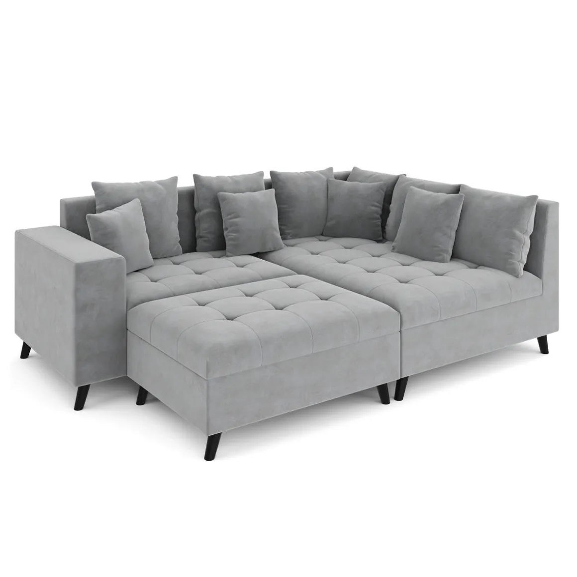 Ecksofa Samt mit Ottomane ELINA rechts grau