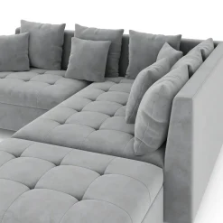 Ecksofa Samt mit Ottomane ELINA rechts grau